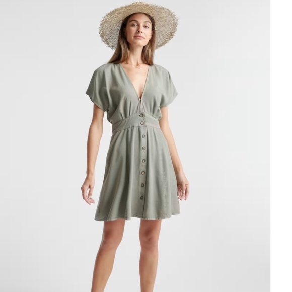 Quince Olive Green Vintage Wash Tencel Button Front Dress XL - Picture 1 of 8